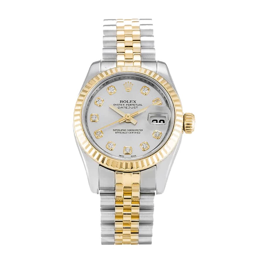 26B7E363-882B-3DB6-273A-EA4662E9A990.jpg Rolex Datejust 179173 Yellow Gold Diamond Silver Dial Replica - Image 1