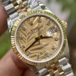 Rolex DateJust 18K Gold Wrapped Replica Watch Palm Leaf Dial GM 36mm - Image 3