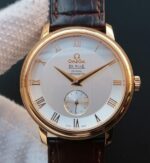 Replica Omega MKF De Ville 39mm RG Co-Axial White Dial Brown Leather A2202