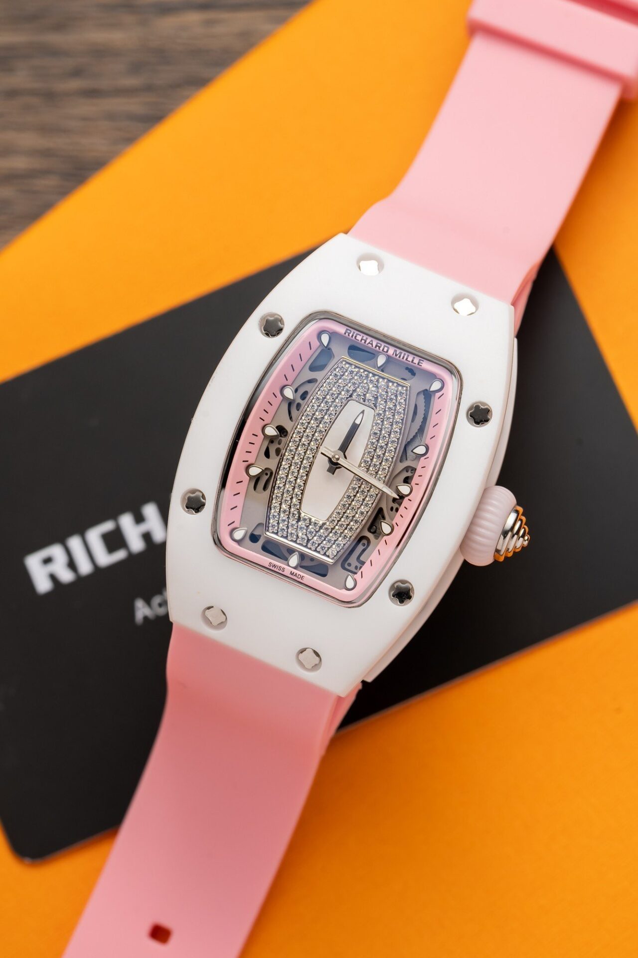 28BC85F2-1A9F-4A69-4FA3-D821AA1A0B97.jpg Richard Mille RM07-01 Ceramic Best Replica Watch Pink Rubber Strap 36mm - Image 1