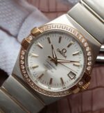 Replica Omega V6 Constellation 35mm White Dial Diamonds Bezel SS Bracelet A2500 - Image 2