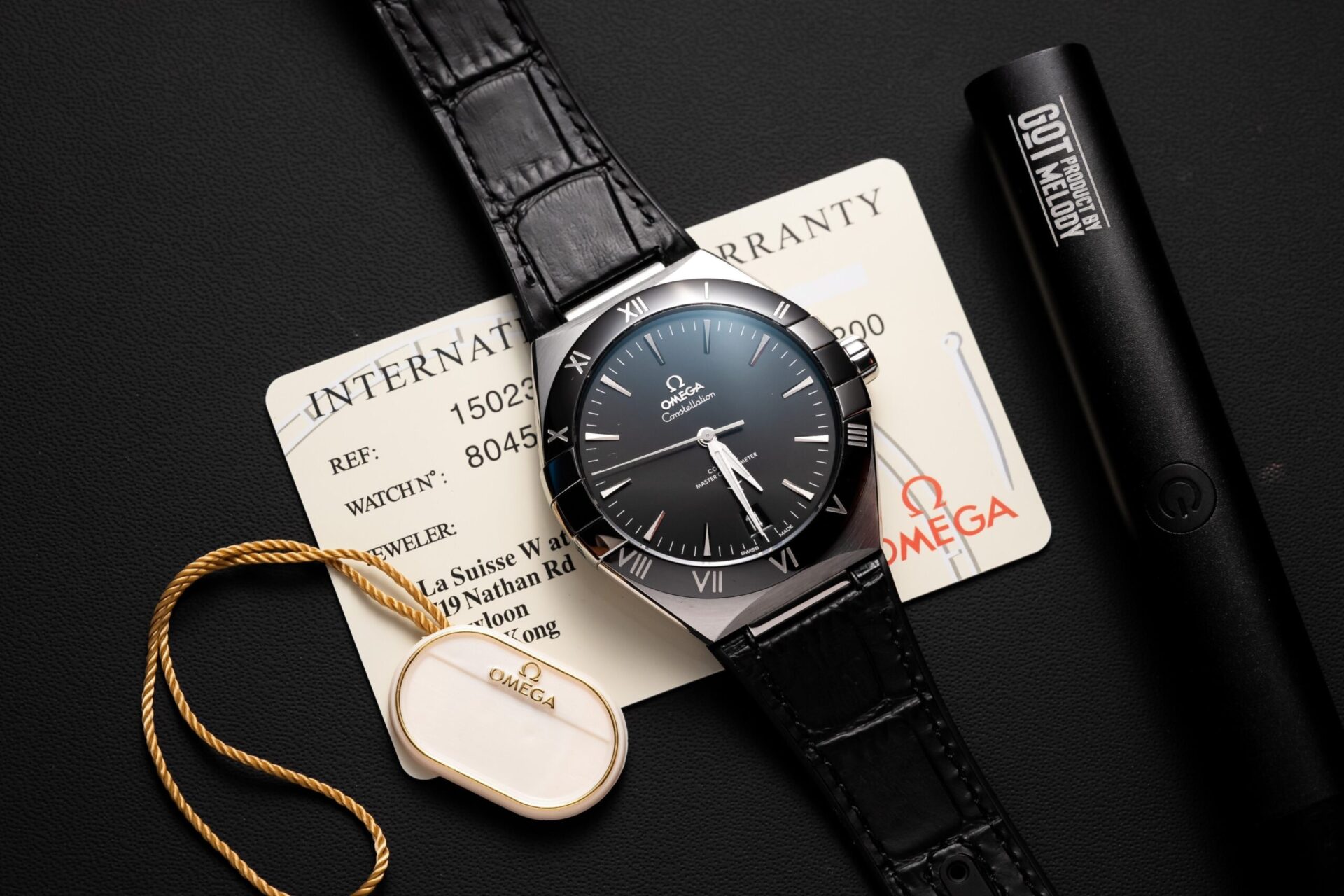 28EA809A-323B-D183-2C0E-EA7ECB0E29BC.jpg Omega Constellation Replica Watch Black Dial Leather Strap 42mm - Image 1