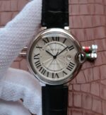 Replica Cartier JF Ballon Bleu 42mm White Textured Dial Black Leather Strap MIYOTA9015