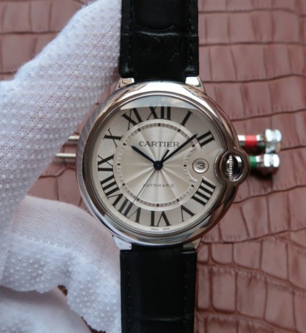 29CFCD3C-1289-4859-396D-140494E9F2D2.jpg Replica Cartier JF Ballon Bleu 42mm White Textured Dial Black Leather Strap MIYOTA9015 - Image 1