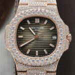 Patek Philippe Nautilus 5711 Replica Watch Gold Wrapped + Moissanite Diamonds Hong Kong Custom 40mm - Image 6