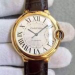 Replica Cartier JF Ballon Bleu 42mm YG White Textured Dial Leather Strap MIYOTA9015