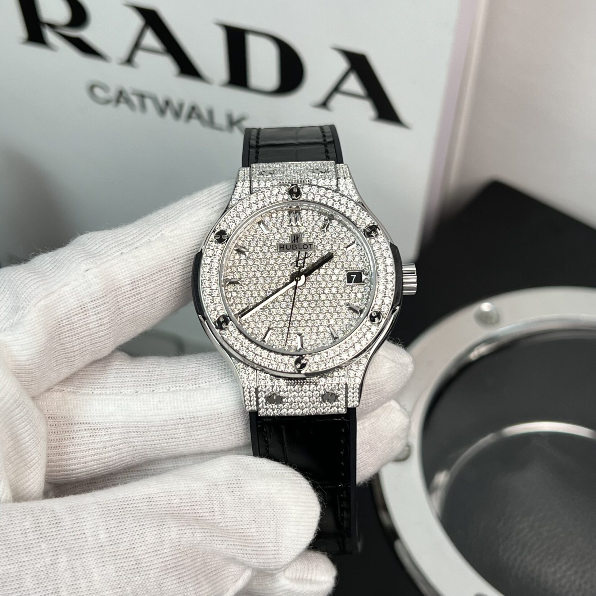 2B338C5E-71A3-FDA4-8090-6073C6E53ED2.jpg Hublot Classic Fusion Replica Watch With Full Moissanite Black HBF 38mm - Image 1