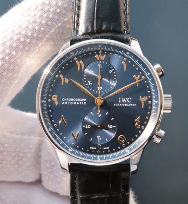 2B50DBC0-27E9-0265-A14F-BCE5F6DD1066.jpg Replica IWC YLF Portuguese Chrono Dubai limited Edition Blue Dial YG Markers - Image 1