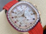 Fake Patek Philippe Replica Watch Aquanaut Luce Rainbow Chronograph Rose Gold Diamond/Gems Mother of Pearl Sapphire 7968/300R-001(1:1 replica) - Image 7