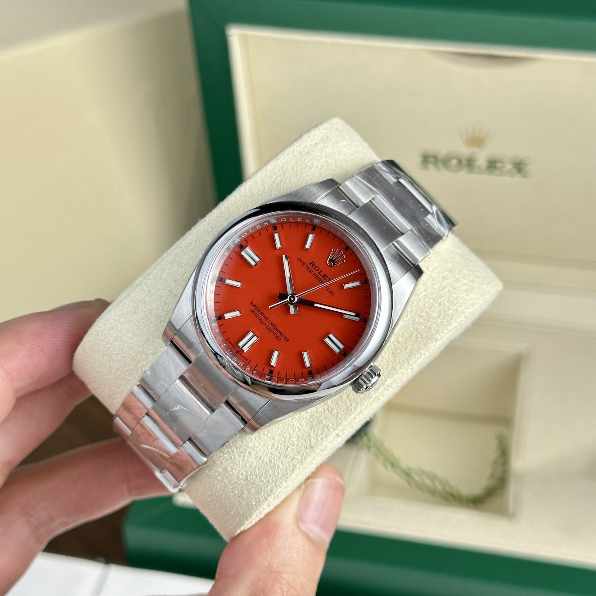 2C6C7F72-7052-D58C-7486-E44FDD72C8AA.jpg Rolex Replica Watch Oyster Perpetual 126000 Red Dial Clean Factory 36mm - Image 1