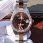Replica Rolex DateJust 31mm 178383 Diamonds Bezel Roman Markers Brown Dial A2235