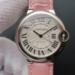 Replica Cartier Ballon Bleu 36mm White Textured Dial Pink Leather Strap