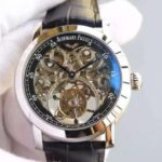 Replica Audemars Piguet Jules Audemars Skeleton Tourbillon SS Black Dial Leather Strap