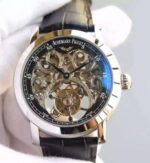 Replica Audemars Piguet Jules Audemars Skeleton Tourbillon SS Black Dial Leather Strap