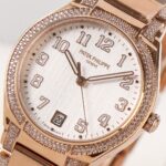 Fake Diamond Watch Replica Patek Philippe Twenty~4 Ladies Rose Gold Silver Dial 7300/1201R-001(1:1 replica) - Image 5