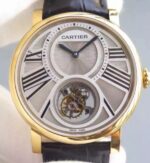 Replica Cartier Rotonde De Cartier Tourbillon YG Leather Strap