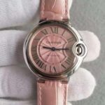Replica Cartier V6F Ballon Bleu 33mm Pink Dial Pink Leather Strap SEIKO NH05A