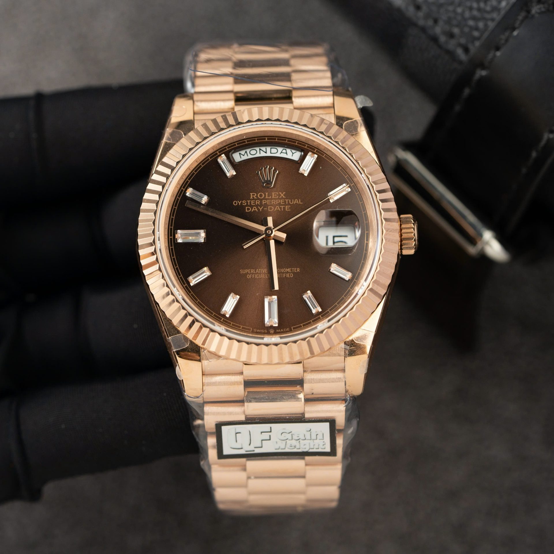 33D69174-F9A2-E58F-8159-31F05E193B5D.jpg Rolex Day-Date 228235 Replica Watch Dial Chocolate Weight 185gram QF Factory 40mm - Image 1