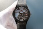 Replica Hublot Classic Fusion Tourbillon 45mm TF PVD Purple Skeleton Dial Black Gummy Strap A23J