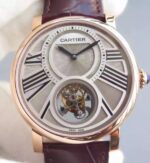 Replica Cartier Rotonde De Cartier Tourbillon RG Leather Strap