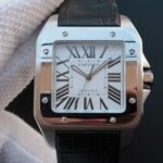 Replica Cartier V6 Santos 100 41mm White Dial Black Leather Strap A2824