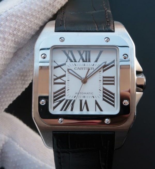 344BFAEF-C36A-71A8-3BF9-AD4A0679A86F.jpg Replica Cartier V6 Santos 100 41mm White Dial Black Leather Strap A2824 - Image 1