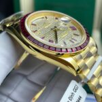 Rolex Day-Date Replica Watch Ruby Red + Moissanite Diamonds Gold Wrapped GM Factory 40mm - Image 6