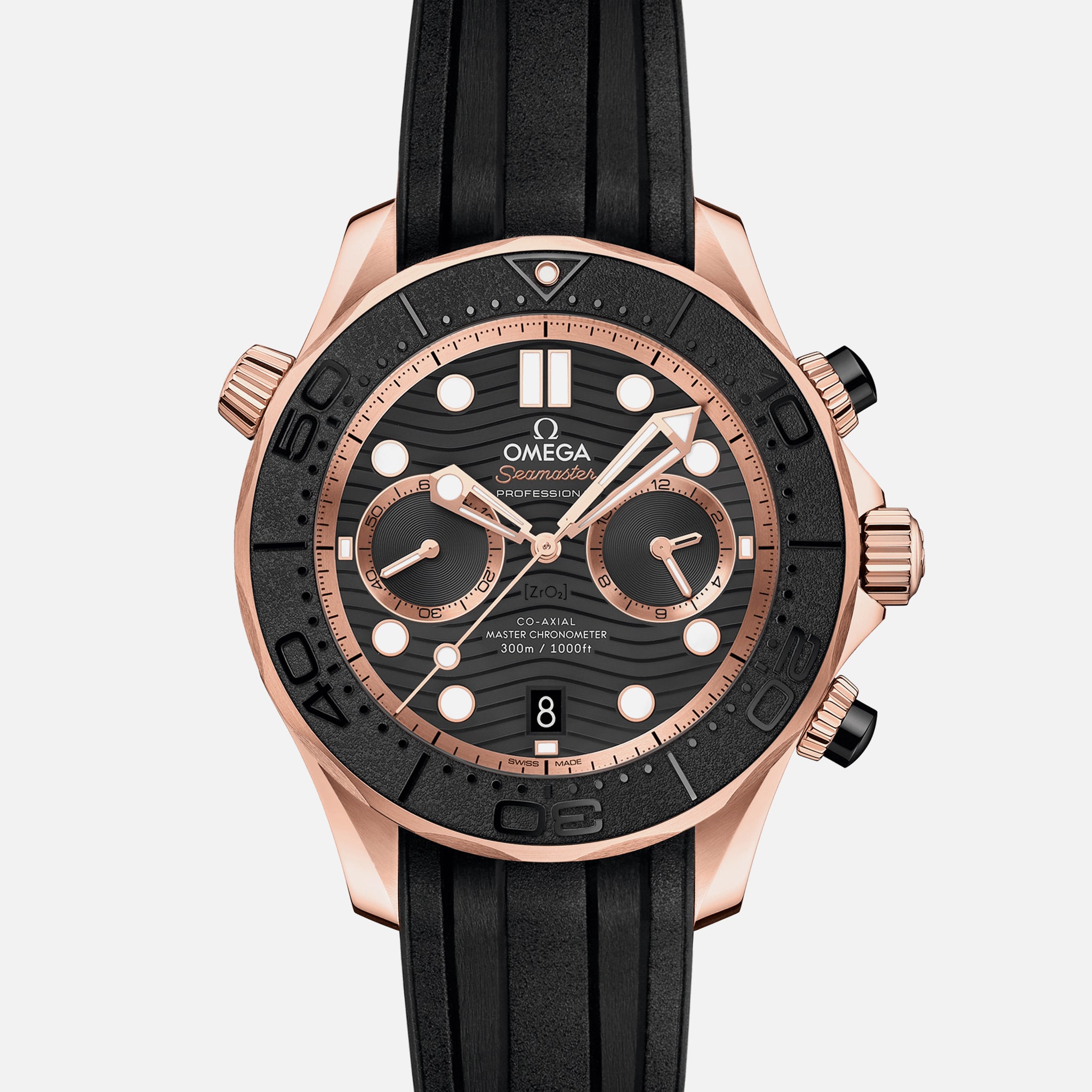 35DB1B1D-D53C-EF08-5769-EFFB3230EF2A.jpg Seamaster Diver 300M Co-Axial Master Chronometer Chronograph 44mm Sedna Gold Black Dial On Rubber Strap(1:1 replica) - Image 1