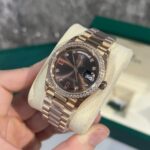 Rolex Replica Watch Day-Date Chocolate Dial With Stone Bezel EW Factory 36/40mm - Image 3