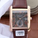 Replica Cartier Tank MC RG Gray Textured Dial Brown leather strap