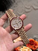 Rolex Replica Watch Day-Date Moissanite Ruby Baguette Red 18K Gold Wrapped 40mm - Image 3