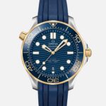 Seamaster Diver 300M Co-Axial Master Chronometer 42mm Two-Tone Yellow Gold Blue Dial On Rubber Strap(1:1 replica)