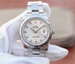 Replica Rolex DateJust 41mm 126334 Fluted Bezel White Dial Diamonds Markers SS Bracelet A3235