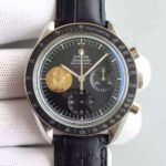 Replica Omega Speedmaster Apollo 11 40th anniversary Black Dial Leather Manual Winding