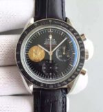 Replica Omega Speedmaster Apollo 11 40th anniversary Black Dial Leather Manual Winding
