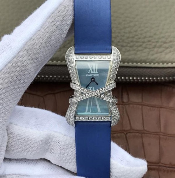 3AF9B13A-10F5-0894-B90E-118B77B2843C.jpg Replica Cartier High Jewelry Watches WJ306014 Blue Dial Blue Fabric Strap - Image 1