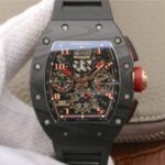 Replica Richard Mille RM011 NTPT Lotus F1 Team PVD Chronograph KVF Crystal Skeleton Dial Red Black Rubber Strap A7750