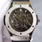 Replica Hublot Classic Fusion Tourbillon 45mm TF Skeleton Dial Black Gummy Strap A23J