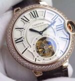 Replica Cartier Ballon Bleu Tourbillon RG Diamond Bezel Brown Leather Strap - Image 4