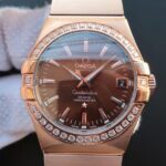 Replica Omega V6 Constellation Diamonds Bezel RG Case Brown Dial A2500