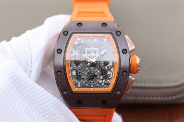 3D0B128E-DA85-9DA7-5D61-8966138C10B0.jpg Replica Richard Mille RM011 Felipe Massa RG Chrono Brown Skeleton Dial Orange Rubber Strap A7750 - Image 1
