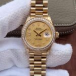 Replica Rolex DateJust 31mm Diamonds Bezel/Markers RG Gold Dial Bracelet A2235