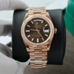 Rolex Day-Date Chocolate Dial Copies Watches Gold Wrapped + Moissanite Dial Markers Custom 40mm - Image 3