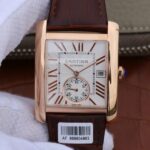Replica Cartier Tank MC RG White Dial RG Mark Brown Leather Strap
