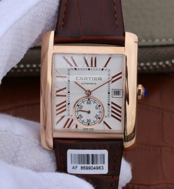 418C090E-DF92-A650-04CD-E47BDEF4CAC0.jpg Replica Cartier Tank MC RG White Dial RG Mark Brown Leather Strap - Image 1