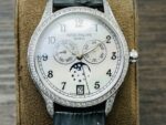 Fake Diamond Watch Patek Philippe Replica Complications Annual Calendar Moon Phases White Gold White Mother of Pearl Dial 38mm Diamond Bezel 4948G-010(1:1 replica) - Image 5