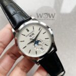 Replica PATEK PHILIPPE Annual Calendar Moonphase 5396 SS ZF 1:1 Best Edition White/Blue Dial on Black Leather Strap A324