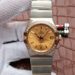 Replica Omega V6 Constellation 35mm Diamonds Bezel YG Dial SS Bracelet A2500