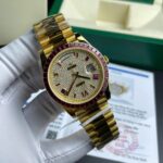 Rolex Day-Date Replica Watch Ruby Red + Moissanite Diamonds Gold Wrapped GM Factory 40mm - Image 3