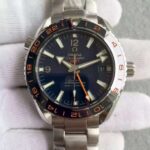 Replica Omega Planet Ocean GMT Goodplanet Blue Bezel Orange Marker Blue Dial SS Bracelet A8605